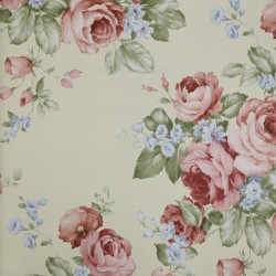 Papel de parede, floral, rosa e azul com fundo bege